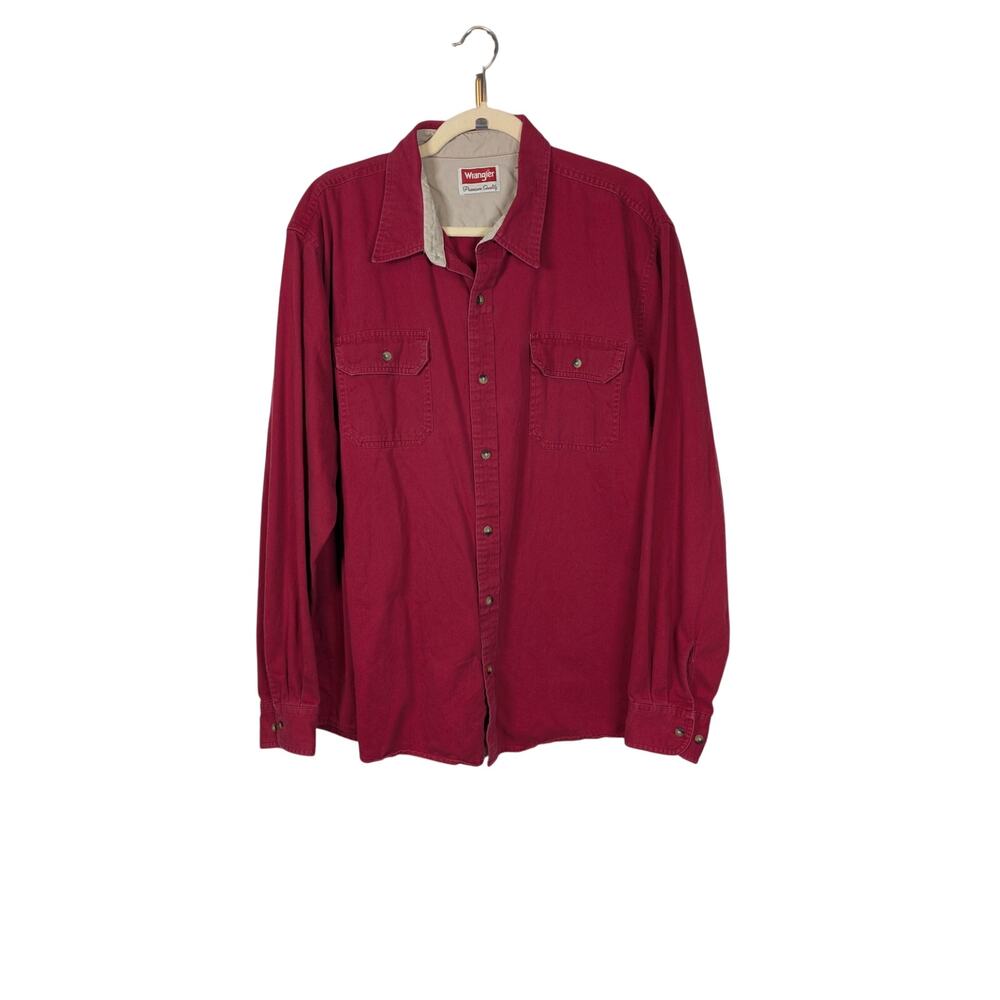 Vintage Wrangler XL Red Button-Down Shirt Long Sleeve Heavy Weight 100% Cotton
